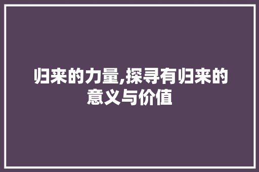 归来的力量,探寻有归来的意义与价值