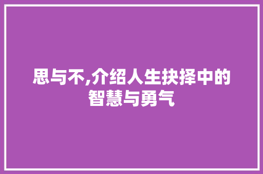 思与不,介绍人生抉择中的智慧与勇气