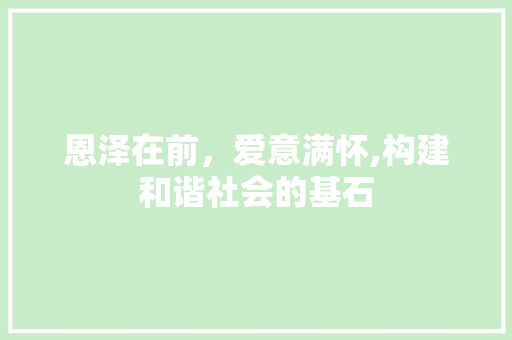 恩泽在前，爱意满怀,构建和谐社会的基石