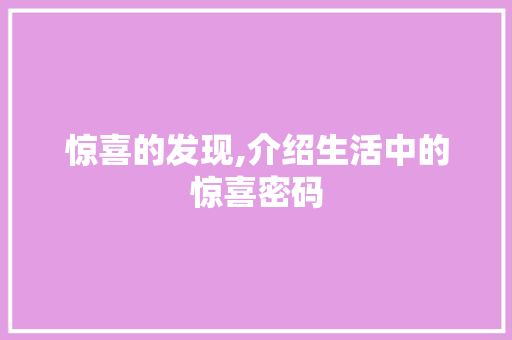 惊喜的发现,介绍生活中的惊喜密码