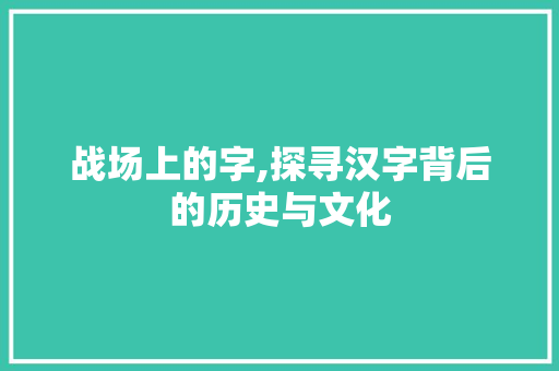 战场上的字,探寻汉字背后的历史与文化