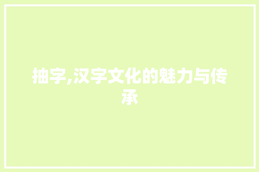 抽字,汉字文化的魅力与传承