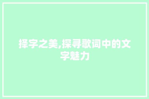 择字之美,探寻歌词中的文字魅力