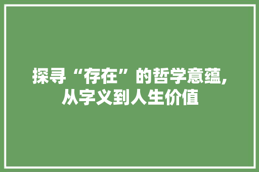 探寻“存在”的哲学意蕴,从字义到人生价值