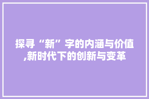 探寻“新”字的内涵与价值,新时代下的创新与变革