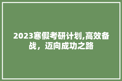 2023寒假考研计划,高效备战，迈向成功之路