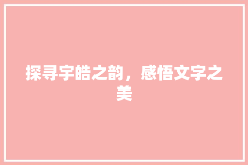 探寻宇皓之韵，感悟文字之美