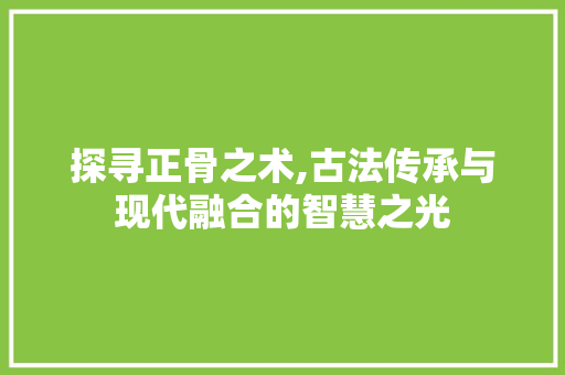 探寻正骨之术,古法传承与现代融合的智慧之光