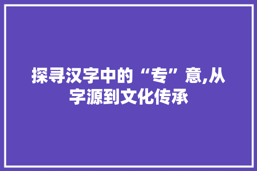 探寻汉字中的“专”意,从字源到文化传承