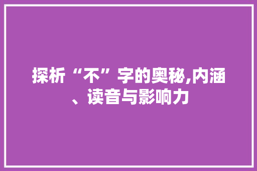 探析“不”字的奥秘,内涵、读音与影响力
