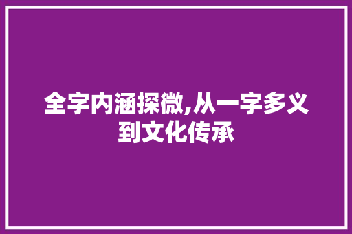 全字内涵探微,从一字多义到文化传承