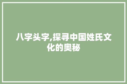 八字头字,探寻中国姓氏文化的奥秘