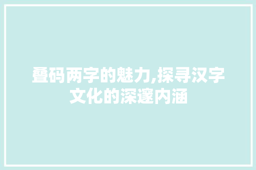 叠码两字的魅力,探寻汉字文化的深邃内涵