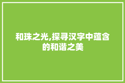 和珠之光,探寻汉字中蕴含的和谐之美