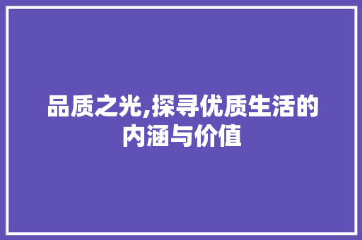 品质之光,探寻优质生活的内涵与价值