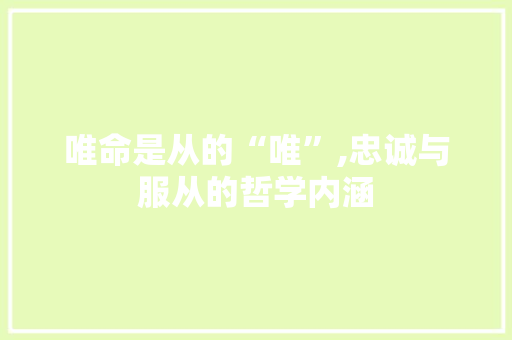 唯命是从的“唯”,忠诚与服从的哲学内涵