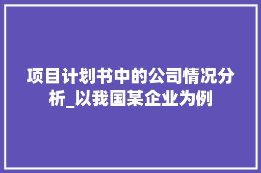 项目计划书中的公司情况分析_以我国某企业为例