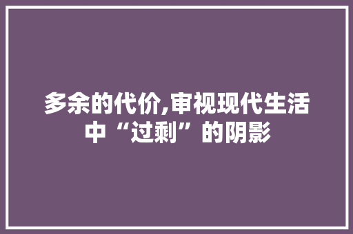 多余的代价,审视现代生活中“过剩”的阴影