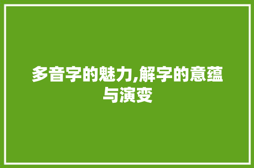多音字的魅力,解字的意蕴与演变 国学经典
