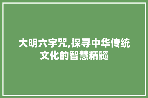 大明六字咒,探寻中华传统文化的智慧精髓