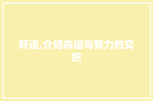 好运,介绍命运与努力的交织