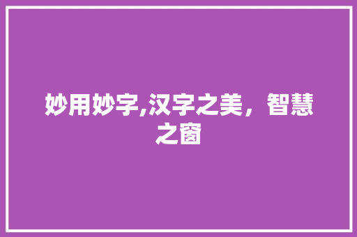 妙用妙字,汉字之美，智慧之窗