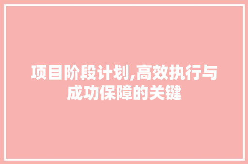 项目阶段计划,高效执行与成功保障的关键