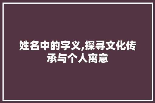 姓名中的字义,探寻文化传承与个人寓意