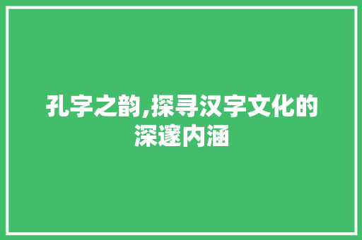 孔字之韵,探寻汉字文化的深邃内涵