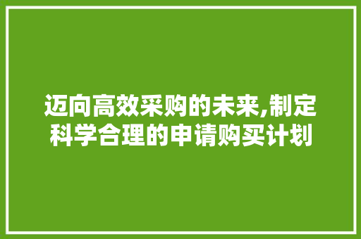 迈向高效采购的未来,制定科学合理的申请购买计划