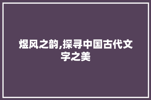 煜风之韵,探寻中国古代文字之美