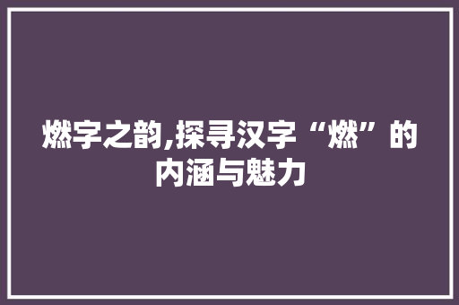 燃字之韵,探寻汉字“燃”的内涵与魅力
