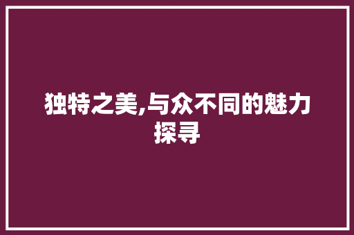 独特之美,与众不同的魅力探寻