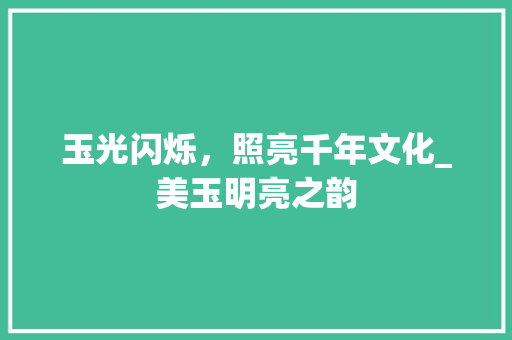 玉光闪烁，照亮千年文化_美玉明亮之韵