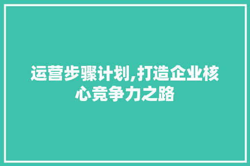 运营步骤计划,打造企业核心竞争力之路