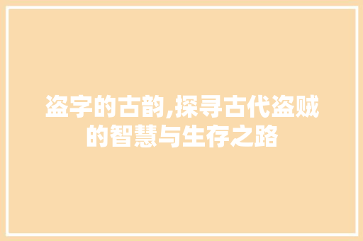盗字的古韵,探寻古代盗贼的智慧与生存之路