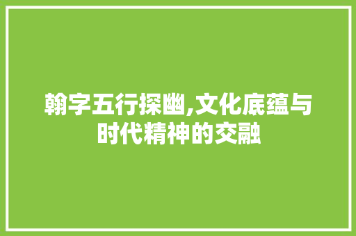 翰字五行探幽,文化底蕴与时代精神的交融