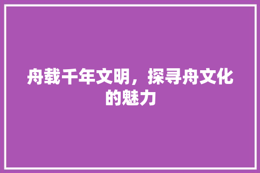 舟载千年文明，探寻舟文化的魅力