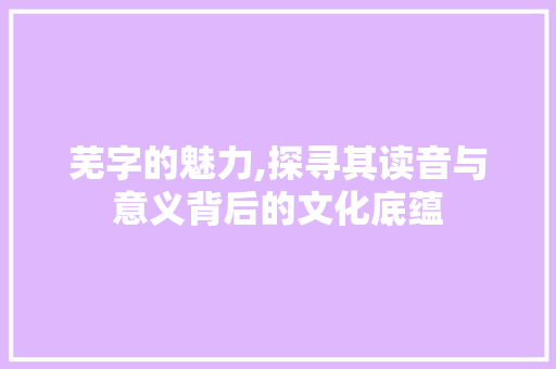 芜字的魅力,探寻其读音与意义背后的文化底蕴
