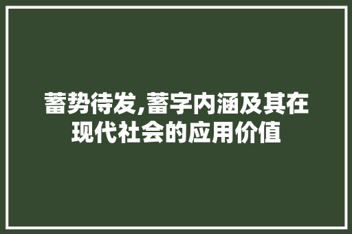 蓄势待发,蓄字内涵及其在现代社会的应用价值