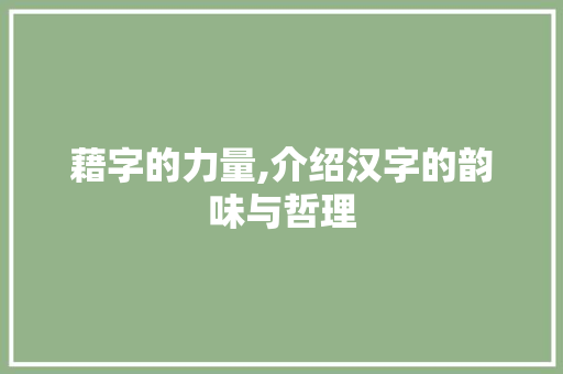 藉字的力量,介绍汉字的韵味与哲理