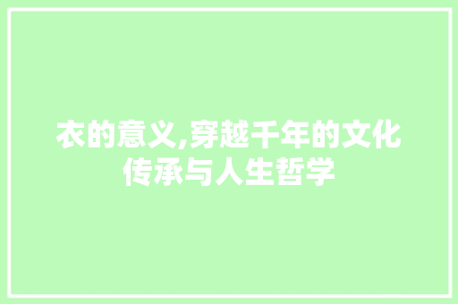 衣的意义,穿越千年的文化传承与人生哲学