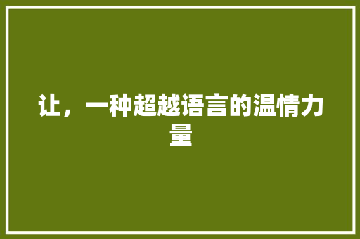 让，一种超越语言的温情力量