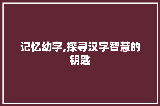 记忆幼字,探寻汉字智慧的钥匙