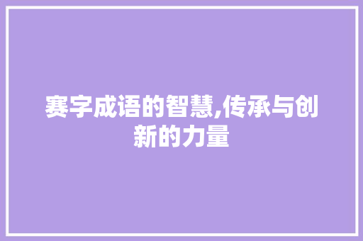 赛字成语的智慧,传承与创新的力量