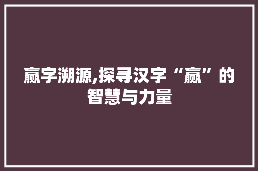 赢字溯源,探寻汉字“赢”的智慧与力量