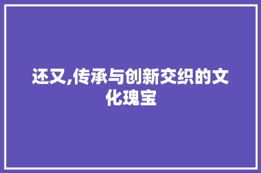 还又,传承与创新交织的文化瑰宝