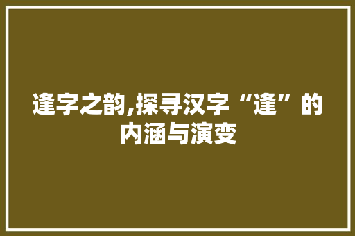 逢字之韵,探寻汉字“逢”的内涵与演变