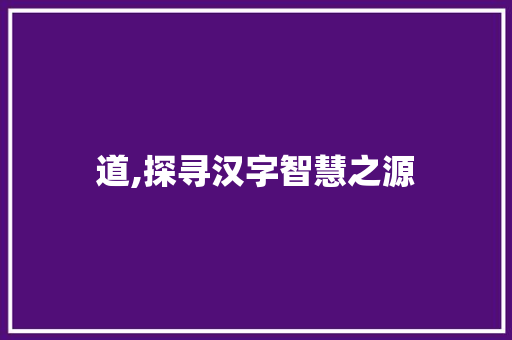 道,探寻汉字智慧之源