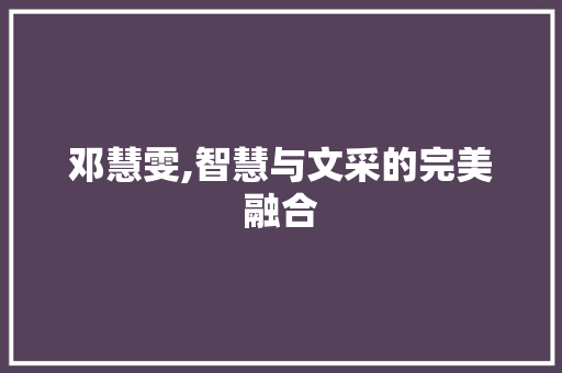 邓慧雯,智慧与文采的完美融合